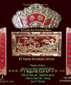 Hoành phi câu đối đồng và tranh vinh quy bái tổ trang trí bàn thờ gia tiên