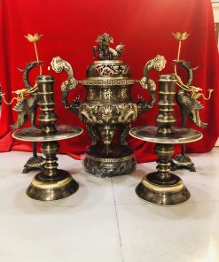 Bộ đỉnh đồng rồng nâu cao 55cm