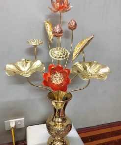 Hoa sen bằng đồng thờ cúng 10 cành bằng đồng đỏ cao cấp ,phụ kiện thờ cúng gia tiên