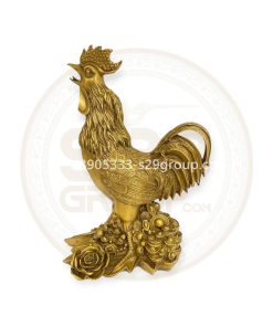 Tượng gà trống đứng hoa hồng bằng đồng nguyên chất ( cao 29cm x ngang 22cm x nặng 2,3kg ) ,Thương hiệu Đồng Vĩnh Phát,