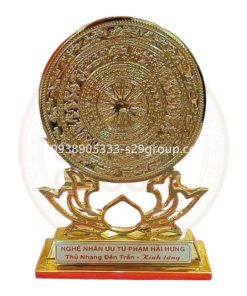 Mặt trống đồng hoa sen mạ vàng 24k,size lớn,quà tặng sang trọng,ý nghĩa