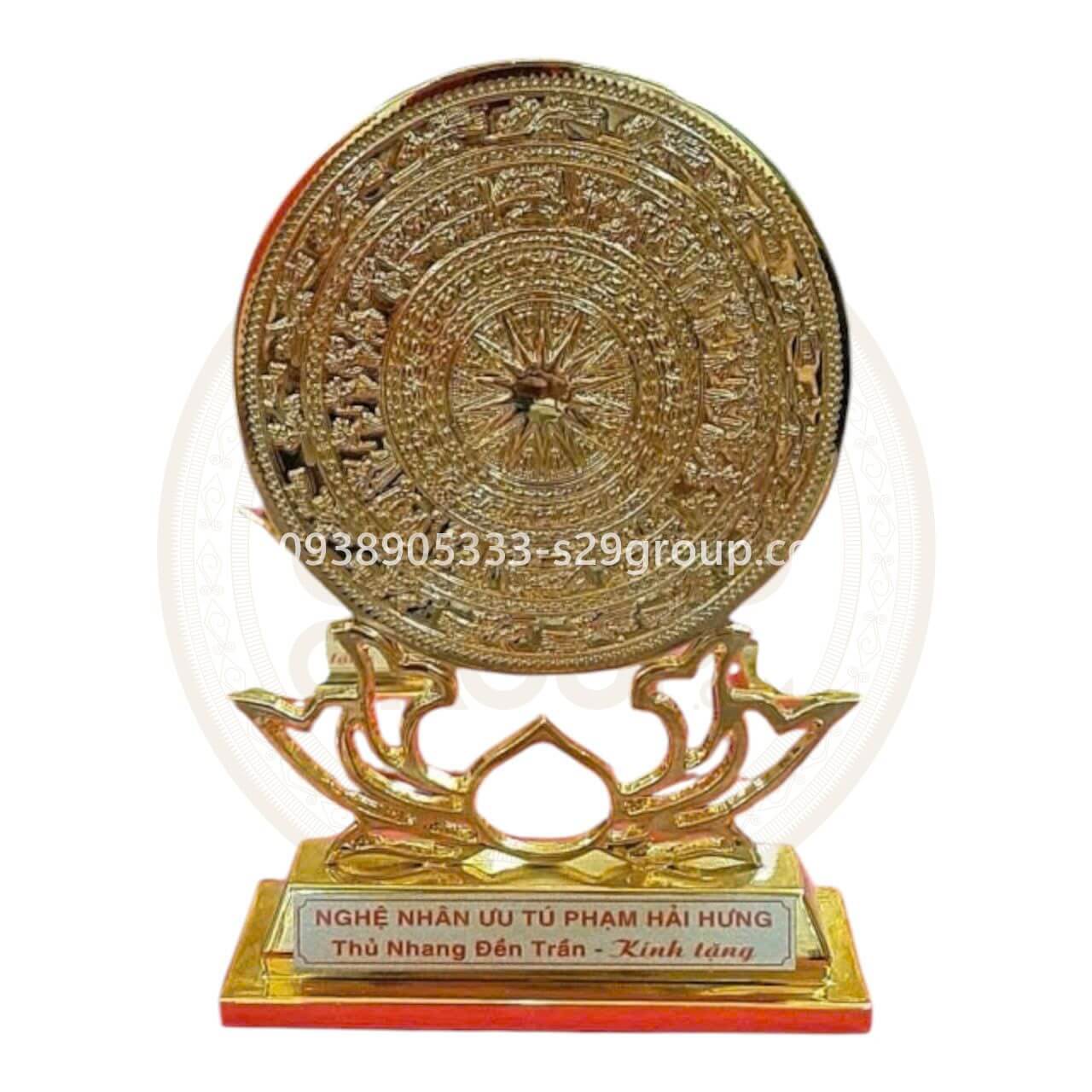 Mặt trống đồng hoa sen mạ vàng 24k,size lớn,quà tặng sang trọng,ý nghĩa